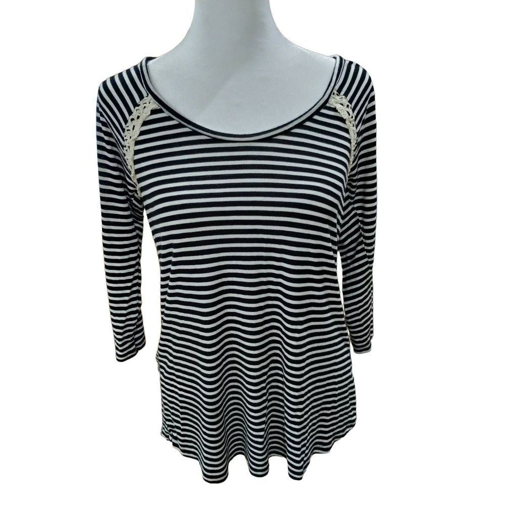 Vanity Lace Back Top, Black/White Stripes, High to Low Style, M